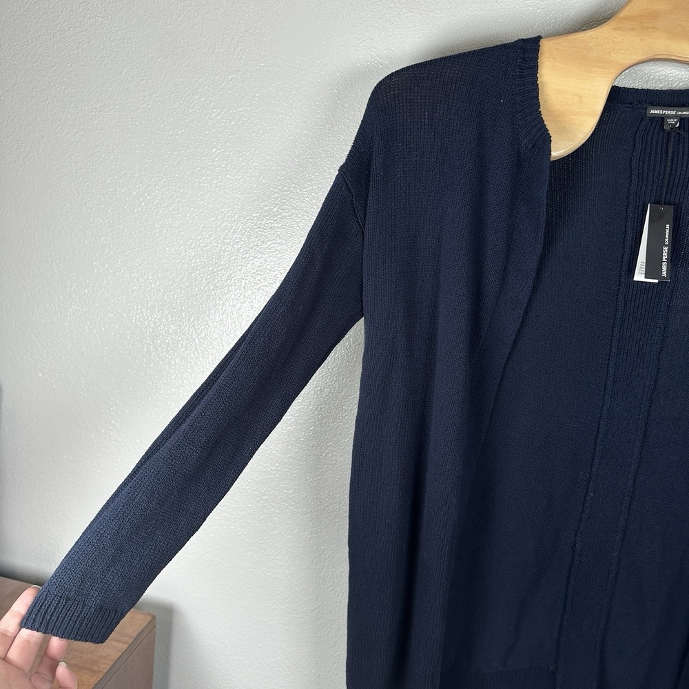 NEW James Perse Drop Shoulder Sweater Cardigan Womens 2 M/L Navy Blue Cotton - Picture 2 of 7